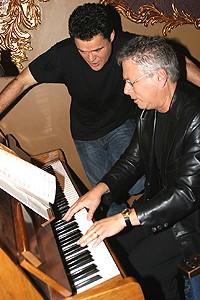 Photo Op - Alan Menken Preps Donny Osmond for Beauty and the Beast - Donny Osmond - Alan Menken (singing at piano)