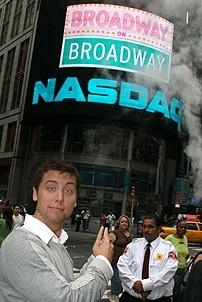 Photo Op - Lance Bass at NASDAQ - Lance Bass and sign