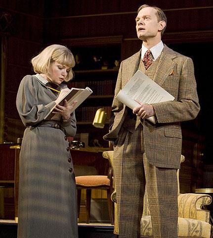 Mary Catherine Garrison as Linda Brown and David Hyde Pierce as Steven Gaye in Accent on Youth.