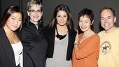 A happy group shot of Jenna Ushkowitz, Ragtime director Marcia Milgrom Dodge, Lea Michele, lyricist Lynn Ahrens and composer Stephen Flaherty.