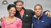 David Alan Grier celebrates with Race understudies Afton C. Williamson and Ray Anthony Thomas.
