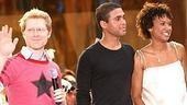 Original Broadway cast member Anthony Rapp, waving to a fan, with Wilson Jermaine Heredia and Tracie Thoms.