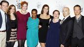 Benanti and Cerveris beam next to cast members Thomas Jay Ryan, Maria Dizzia, Wendy Rich Stetson, Quincy Tyler Bernstine and Chandler Williams, as well as newly minted Broadway&nbsp;playwright Sarah Ruhl.