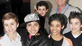 All cleaned up and on their best behavior, Billy Elliot's Michael Dameski, Dayton Tavares, Liam Redhead, Trent Kowalik, Alex Ko and Stephen Daldry snap one perfect shot...