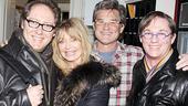 Hollywood golden couple Goldie Hawn and Kurt Russell enthusiastically greet Race stars James Spader and Richard Thomas backstage after the performance.
