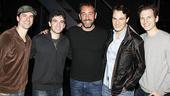 South Park creator Trey Parker gets in the middle of Four Seasons Dominic Nolfi (Tommy DeVito), Jarrod Spector (Frankie Valli), Matt Bogart (Nick Massi) and Sebastian Arcelus (Bob Gaudio).
