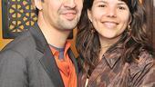 Tony-winning show creator Lin-Manuel Miranda strolls in with fianc&eacute;e Vanessa Nadal, who&rsquo;s proudly sporting the ring her man proposed with just&nbsp;four months ago. Congrats to the couple!