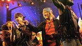 Hair co-creator James Rado is one of the first members of the packed house to jump onstage for the revival cast&rsquo;s final onstage be-in.