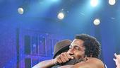 Tribe member Brandon Pearson passes the Broadway torch to fellow opening night cast member Theo Stockman during a tearful curtain call. As Pearson leaves for London, Stockman is&nbsp;returning to&nbsp;the Great White Way as part of incoming tuner American Idiot.