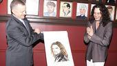 Constantine Maroulis reacts with laughter as Sardi&rsquo;s Max Klimavicious unveils the caricature.
