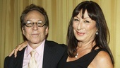 Oscar winner Anjelica Huston not only came to the show, she stayed on to party with her playwright pal Kenny Solms.
