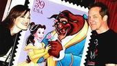 Beauty stars Ashley Brown and Steve Blanchard pose with a (hopefully!) enlarged version of the stamp.