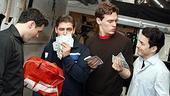 Photo Op - Jersey Boys in SF - Michael Ingersoll - Deven May - Erich Bergen - Christopher Kale Jones (bag of money)