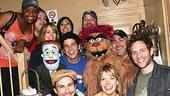 It's Always Sunny... on Avenue Q! Backstage at the Golden, the Broadway cast meets the FX TV stars (foreground L-R) Charlie Day,Mary Elizabeth Ellis and Glenn Howerton. 