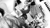 Girls in Jersey Boys – Heather Ferguson in the mirror with long wig