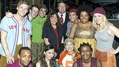 Godspell stars (clockwise) Hunter Parrish, Nick Blaemire, George Salazar, Telly Leung, Celisse Henderson, understudy Julia Mattison, Uzo Aduba, Morgan James, Anna Maria Perez de Tagle and Wallace Smith welcome TLC's 19 Kids and Counting stars Michelle and Jim Bob Duggar backstage on Valentine's Day.