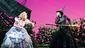 Dianne Pilkington as Glinda and Alexia Khadime as Elphaba in Wicked.